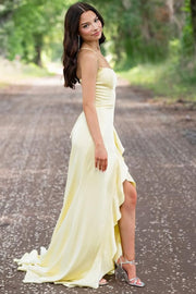 Simple Yellow Spaghetti Straps Mermaid Satin Formal Prom Dress