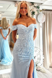 Off-Shoulder Mermaid Appliques Sweetheart Prom Dress with Slit