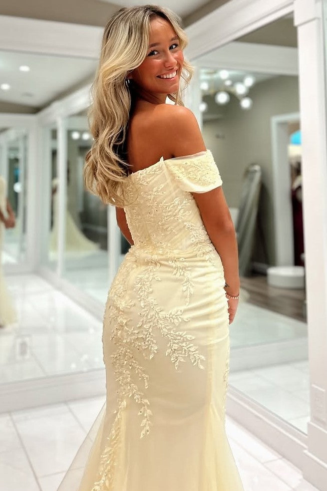 Off-Shoulder Mermaid Appliques Sweetheart Prom Dress with Slit