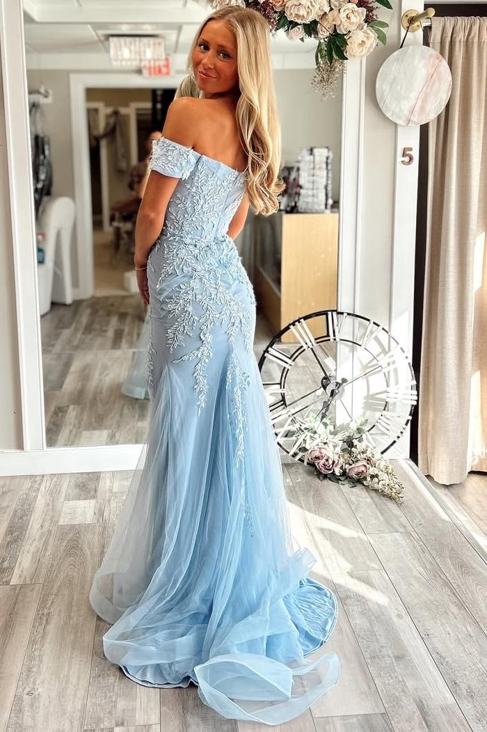 Off-Shoulder Mermaid Appliques Sweetheart Prom Dress with Slit