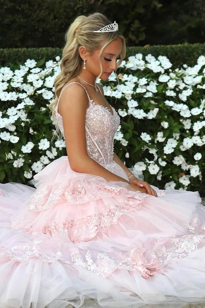 Royal Blue Spaghetti Straps Tiered A-Line Long Prom Dress with Train