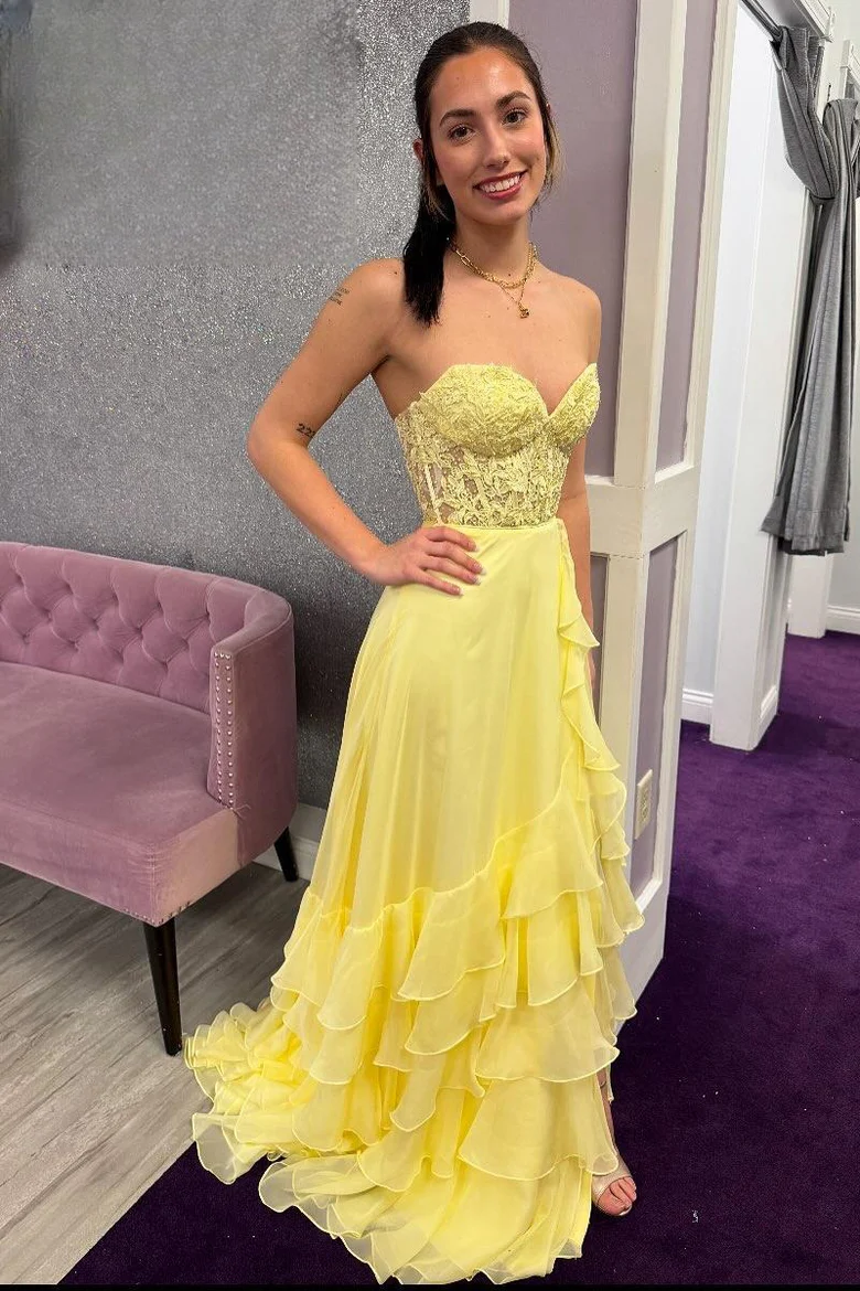 A-Line Strapless V-Neck Empire-Waist Ruffles Chiffon Long Prom Dress Modsele A-Line Strapless V-Neck Empire-Waist Ruffles Chiffon Long Prom Dress Modsele