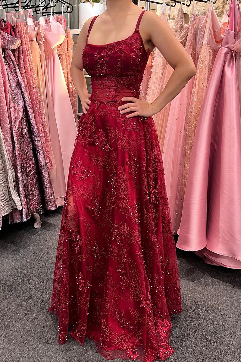 Burgundy A-Line Empire-Waist Appliques Beads Prom Dress with Slit Modsele Burgundy A-Line Empire-Waist Appliques Beads Prom Dress with Slit Modsele