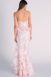 Floral Printing Strapless Sweetheart Mermaid Pink Long Prom Dress