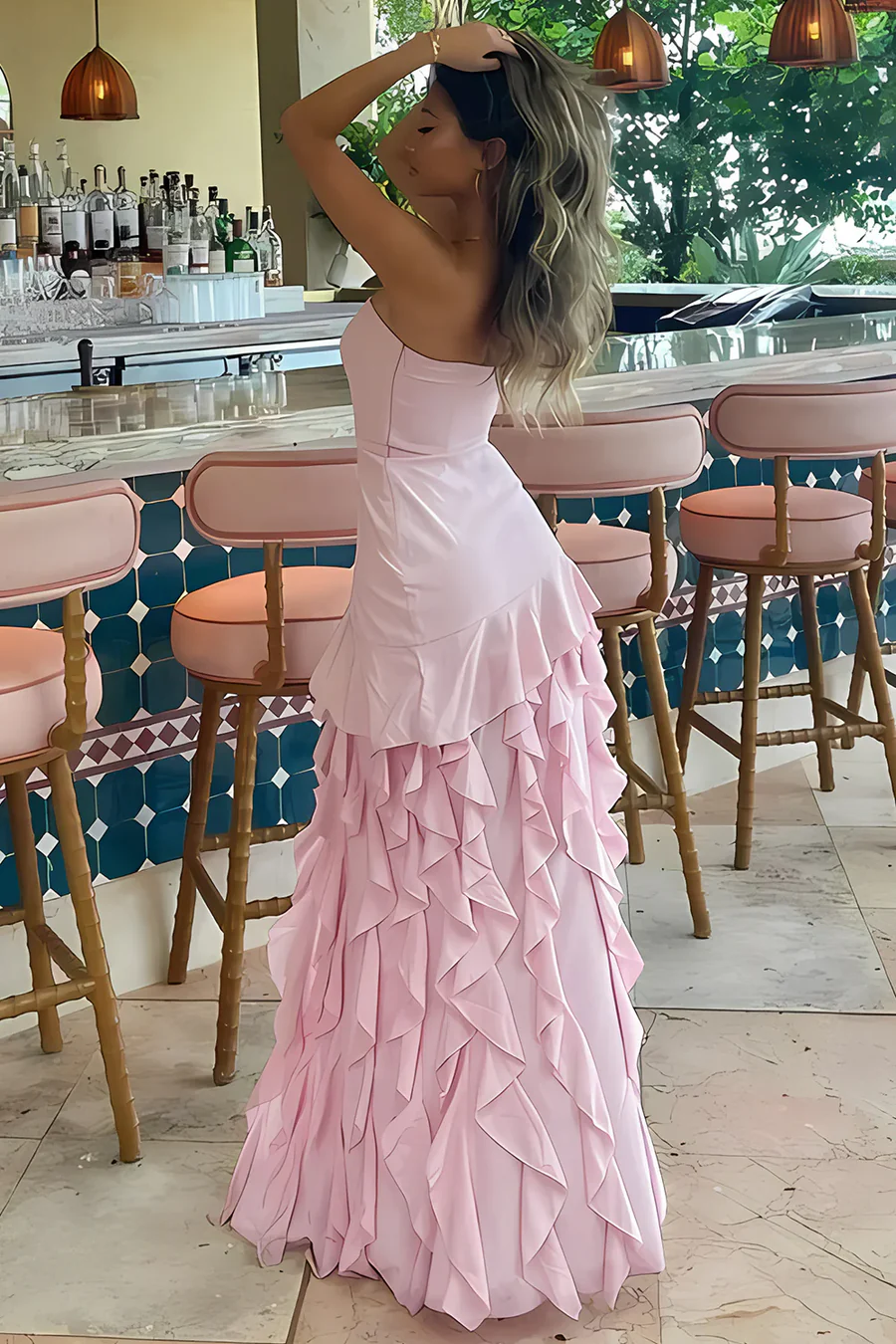 Black Strapless Sleeveless Ruffles High Slit Formal Prom Party Dress Modsele Black Strapless Sleeveless Ruffles High Slit Formal Prom Party Dress Modsele