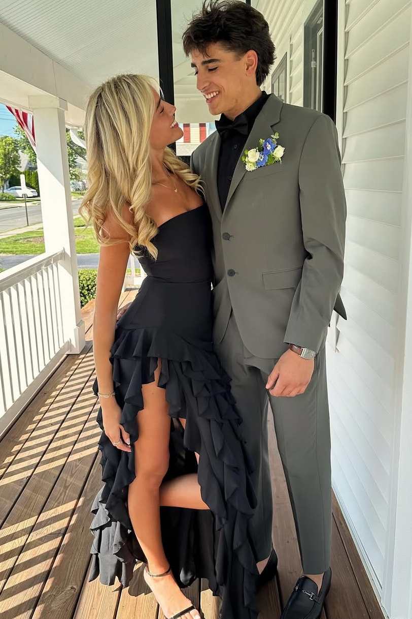 Black Strapless Sleeveless Ruffles High Slit Formal Prom Party Dress Modsele Black Strapless Sleeveless Ruffles High Slit Formal Prom Party Dress Modsele