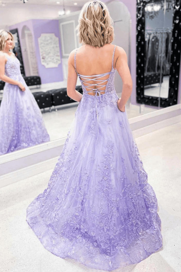 Elegant A-Line Double Straps Lace Appliques Sleeveless Long Prom Dress