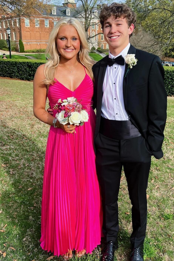 Chic Spaghetti Straps Pleated A-Line Empire-Waist Formal Prom Dress