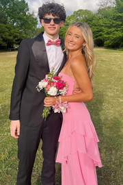 Red Spaghetti Straps Ruffles Sleeveless Lace-Up Long Prom Dress