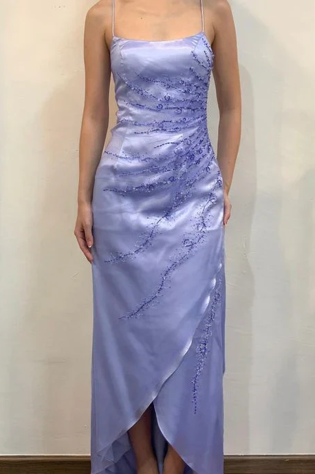 Elegant Spaghetti Straps Appliques Sheath Sleeveless Prom Dress