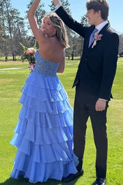 One Shoulder A-Line Empire-Waist Layered Chiffon Prom Dress