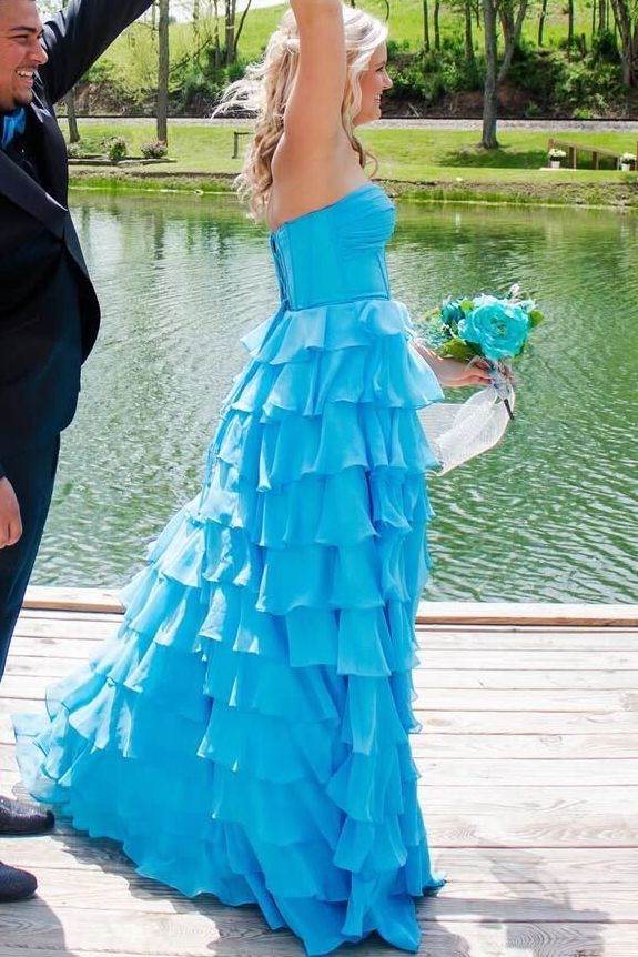 A-Line Strapless Empire-Waist Layered Chiffon Prom Dress with Slit Modsele A-Line Strapless Empire-Waist Layered Chiffon Prom Dress with Slit Modsele