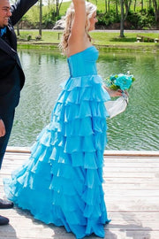 A-Line Strapless Empire-Waist Layered Chiffon Prom Dress with Slit