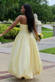 classy yellow dress Classy Yellow A-Line Strapless Empire-Waist Satin Long Prom Dress with – Modsele