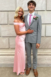 Elegant Off-Shoulder V-Neck Satin Pleats Long Party Prom Dress