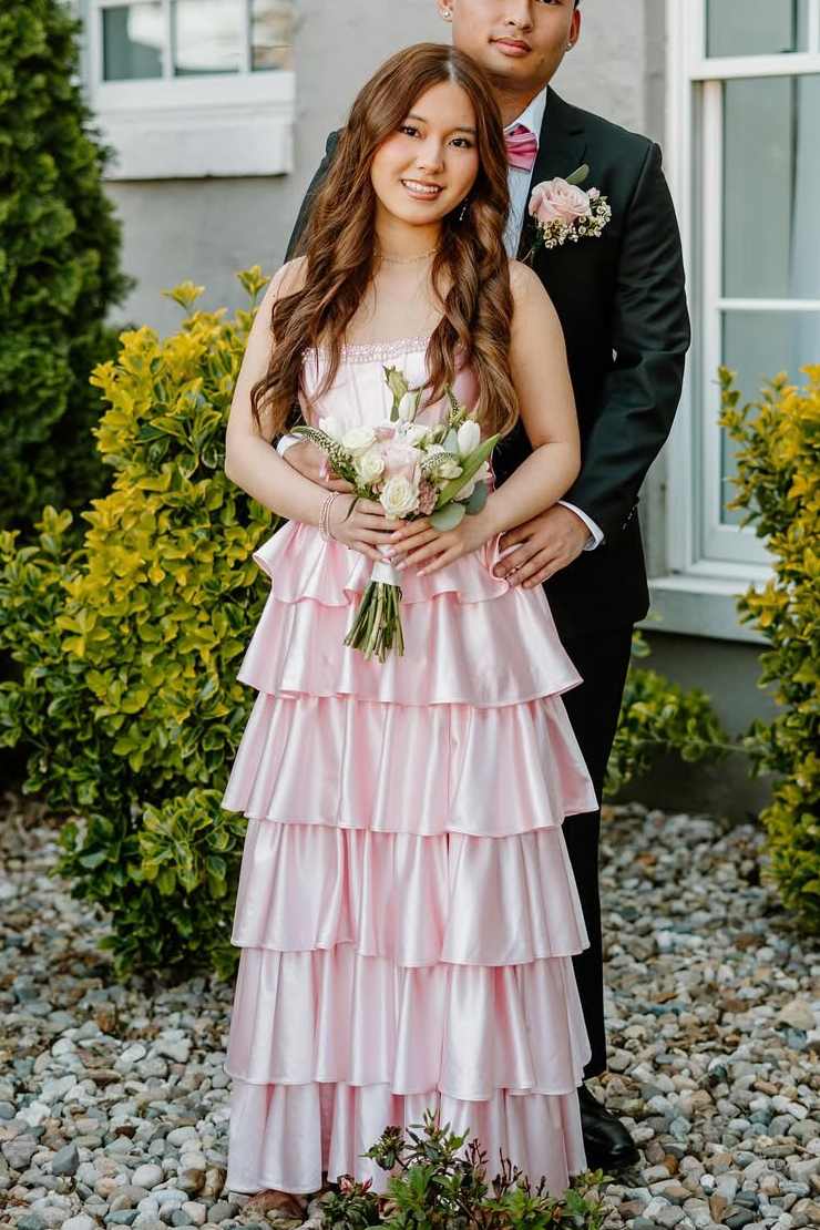 A-Line Strapless Empire-Waist Layered Satin Sleeveless Long Prom Dress