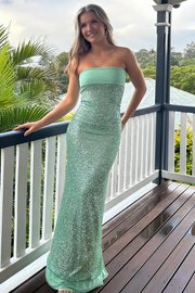 Chic Strapless Scoop Neck Sequined Sheath Long Prom Dress