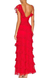 Elegant V-Neck Straps Ruffles Lace Sleeveless Long Prom Dress