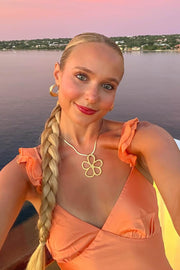 Orange A-Line V-Neck Satin Ruffles Sleeveless Long Prom Dress