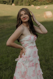 Cute Pink Sweetheart A-Line  Print Layered Sleeveless Prom Dress