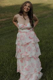 Cute Pink Sweetheart A-Line  Print Layered Sleeveless Prom Dress