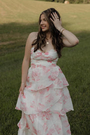 Cute Pink Sweetheart A-Line  Print Layered Sleeveless Prom Dress