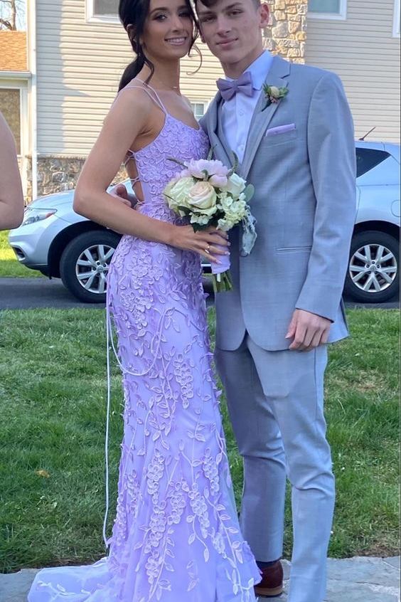 Elegant Spaghetti Straps Lace Appliques Mermaid Long Prom Dress