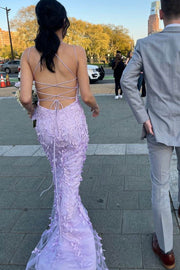 Elegant Spaghetti Straps Lace Appliques Mermaid Long Prom Dress