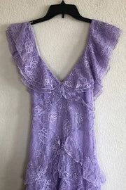 Lilac Straps V-Neck Lace Multi-Layered Sleeveless Prom Dress