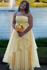 Yellow A-Line Strapless Ruffles Empire-Waist Sleeveless Prom Dress