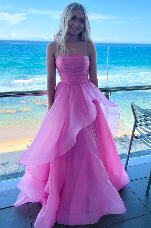 Yellow A-Line Strapless Ruffles Empire-Waist Sleeveless Prom Dress