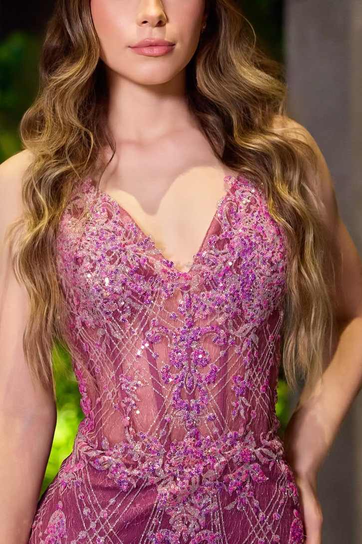 Stunning Purple Spaghetti Straps Appliques Mermaid Long Prom Dress