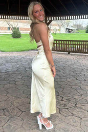 Simple Strapless Pleats Satin Sleeveless Party Prom Dress