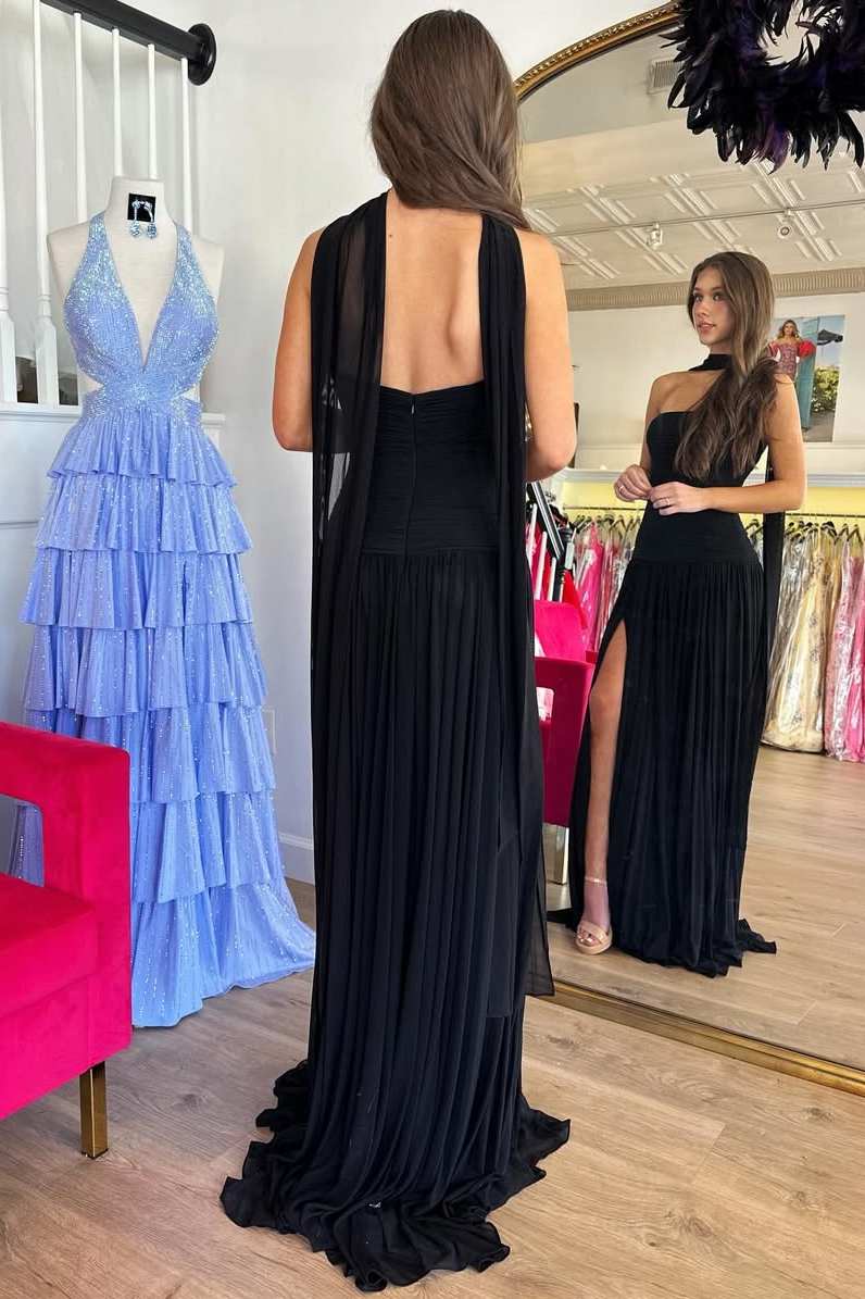 Strapless Pleats Sleeveless High Slit Long Party Prom Dress