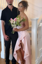 Spaghetti Straps Cowl Neck Ruffles Satin Sleeveless Prom Dress with Slit