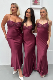 Sheath Lace-Up Spaghetti Straps V-Neck with Sequins Prom Party Dress