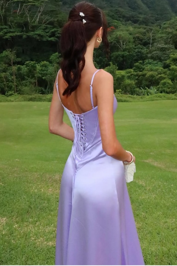 Spaghetti Straps A-Line Square Neck Sleeveless Satin Prom Dress