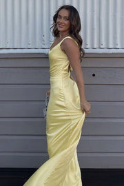 Classy Straps V-Neck Satin Sleeveless Pleats Long Formal Prom Dress