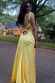 Classy Straps V-Neck Satin Sleeveless Pleats Long Formal Prom Dress