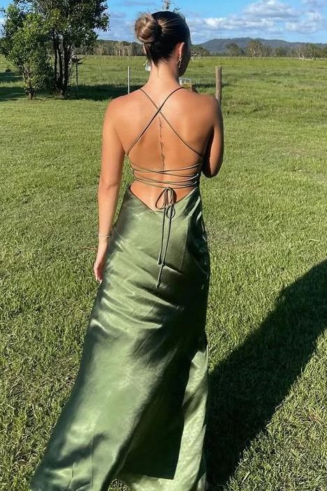 Timeless Spaghetti Straps V-Neck Satin Side Slit Party Prom Dress
