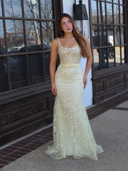 Pink Straps Square Appliques Sleeveless Mermaid Long Prom Dress