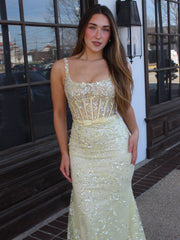 Pink Straps Square Appliques Sleeveless Mermaid Long Prom Dress