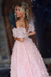 Stunning Off-Shoulder A-Line Lace Appliques Empire-Waist Long Prom Dress