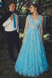 Gorgeous A-Line Empire-Waist Appliques Sleeveless Long Prom Dress