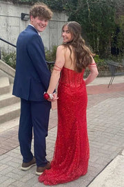 Stunning Off-Shoulder Glitter Mermaid Sequins Sleeveless Long Prom Dress