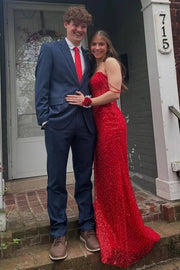 Stunning Off-Shoulder Glitter Mermaid Sequins Sleeveless Long Prom Dress