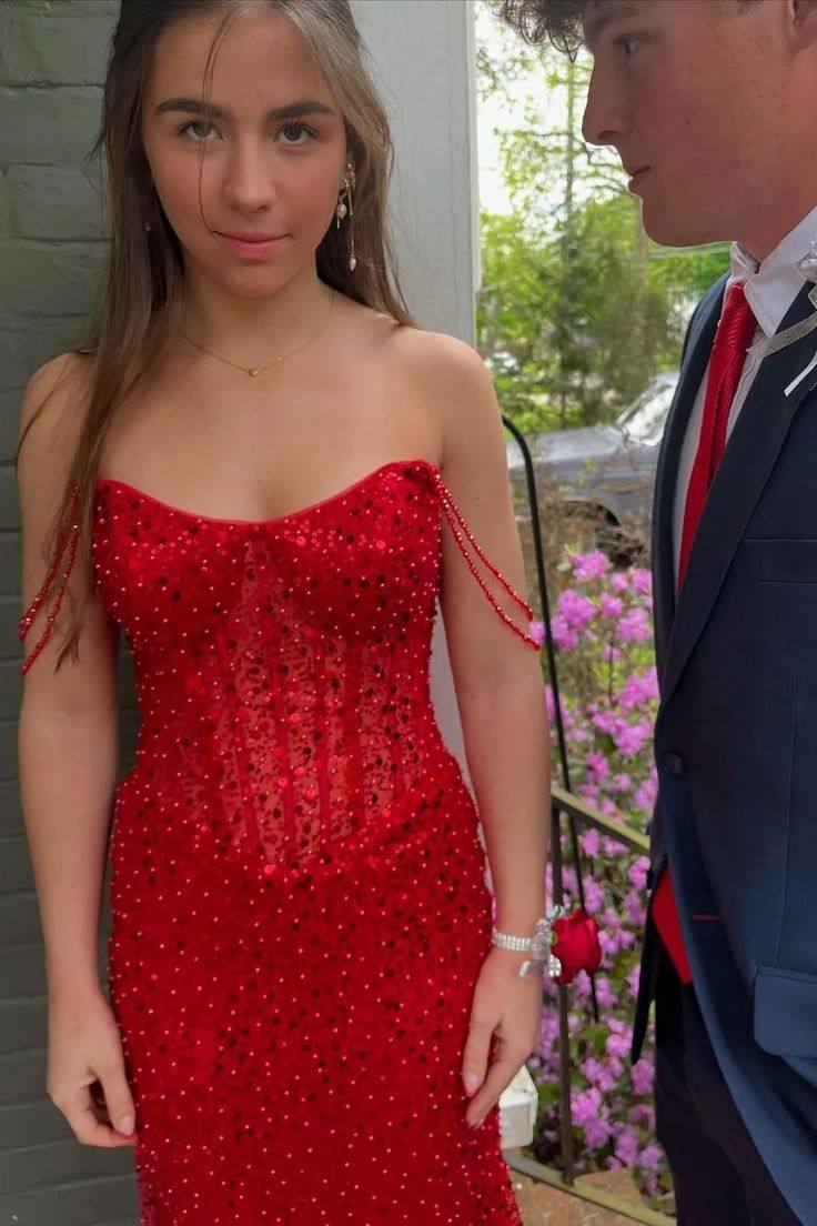 Stunning Off-Shoulder Glitter Mermaid Sequins Sleeveless Long Prom Dress