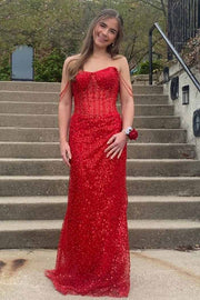 Stunning Off-Shoulder Glitter Mermaid Sequins Sleeveless Long Prom Dress