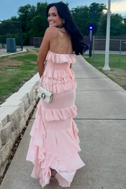 Elegant Ruffles Strapless Sleeveless Layered Long Party Prom Dress
