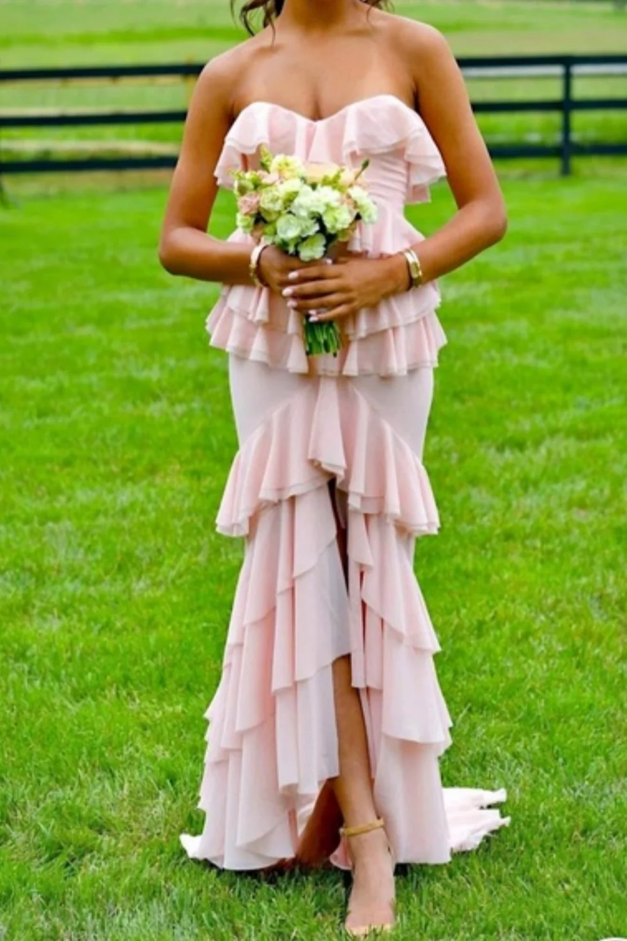 Elegant Ruffles Strapless Sleeveless Layered Long Party Prom Dress